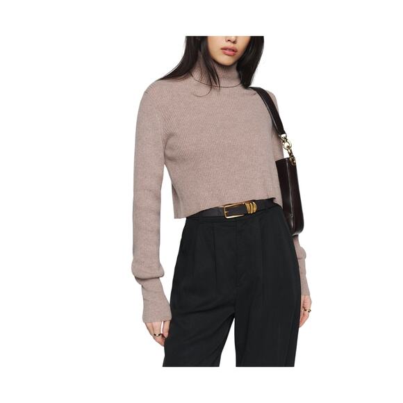 Reformation 'Luisa' Beige Cashmere Cropped Cashmere Sweater Size S - Picture 1 of 5